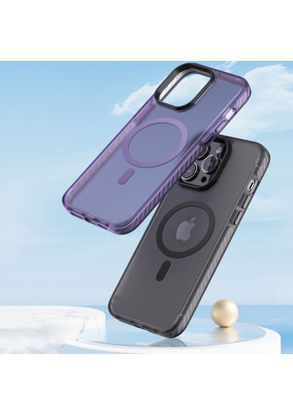 Apple iPhone 14 Pro Max Kılıf Mat Arka Yüzey Wireless Şarj Özellikli Senk Locik Kapak-Derin Mor fırsatları