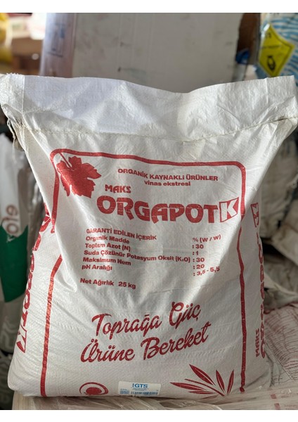 Maks Orgapot K Potasyum ve Vinas Ekstresi Içeren Organik Gübre 25 kg