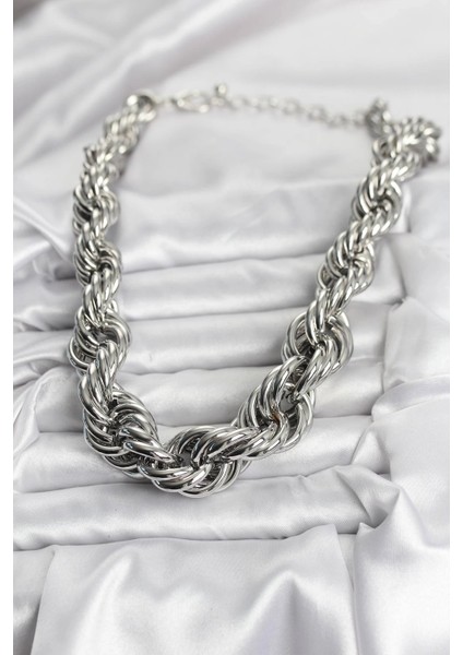 Pirinç Gümüş Renk Sarmal Halat Model Kadın Kolye fiyatları