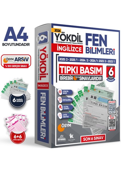 2026 YÖKDİL İngilizce FEN BİLİMLERİ ÖSYM Çıkmış Soru Tıpkı Basım Deneme Paketi 6lı Türkiye Geneli