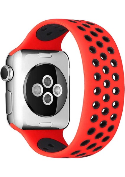 Apple Watch 42MM Ayarlı Delikli Silikon Kordon - KIRMIZI-SIYAH-(5796)