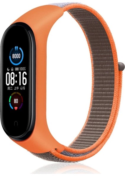 Xiaomi Mi Band 4 Hasırlı Cırtcırtlı Kordon - TURUNCU-GRI-(5796)