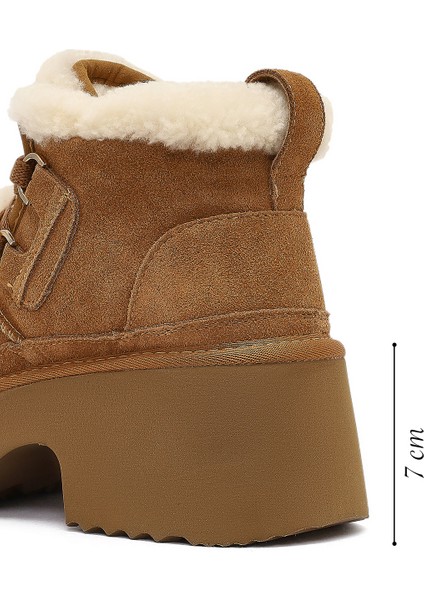 Kadın Camel Bağcıklı Kalın Tabanlı Kürklü Süet Deri Teddy Bot 25WFD492110 fiyatları