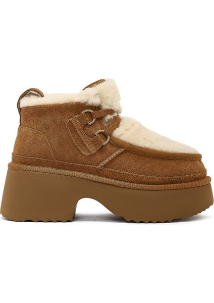 Kadın Camel Bağcıklı Kalın Tabanlı Kürklü Süet Deri Teddy Bot 25WFD492110 fırsatları