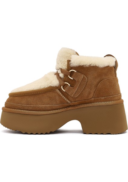 Kadın Camel Bağcıklı Kalın Tabanlı Kürklü Süet Deri Teddy Bot 25WFD492110 indirimleri
