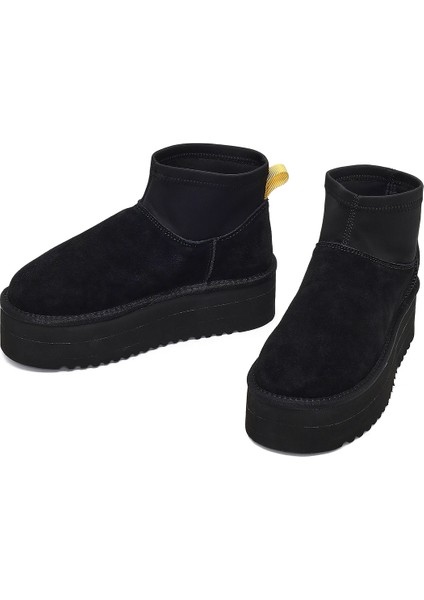 Kadın Siyah Kalın Tabanlı Süet Deri Teddy Bot 25WFD492310 modelleri