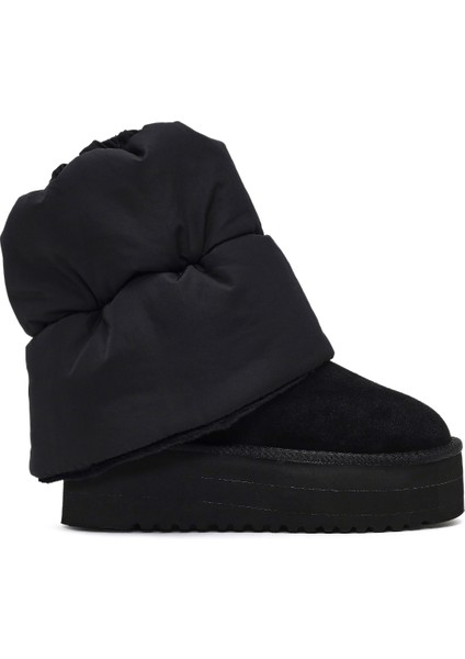 Kadın Siyah Kalın Tabanlı Süet Deri Teddy Bot 25WFD492310
