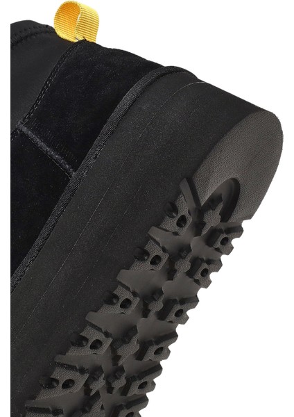 Kadın Siyah Kalın Tabanlı Süet Deri Teddy Bot 25WFD492310