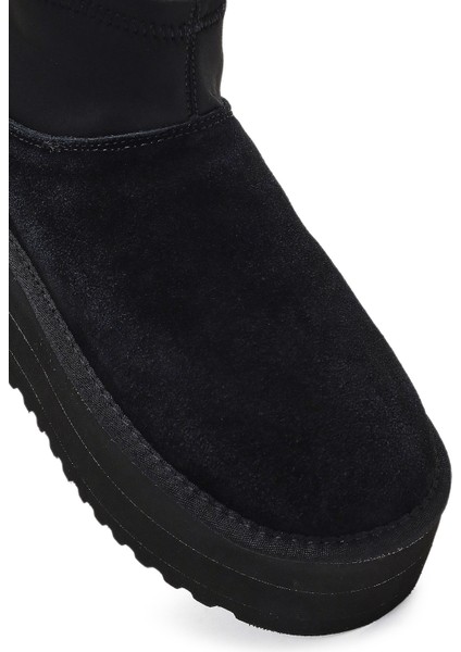 Kadın Siyah Kalın Tabanlı Süet Deri Teddy Bot 25WFD492310