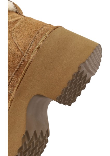 Kadın Camel Bağcıklı Kalın Tabanlı Kürklü Süet Deri Teddy Bot 25WFD492110