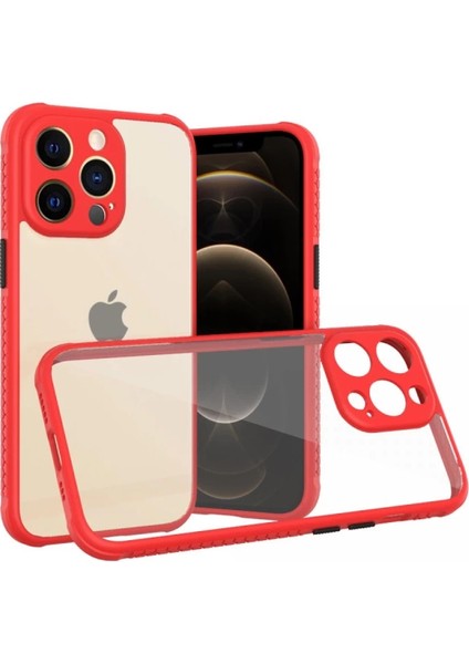 Buğz Iphone 13 Pro Kılıf Miami Şeffaf Silikon - Kırmızı