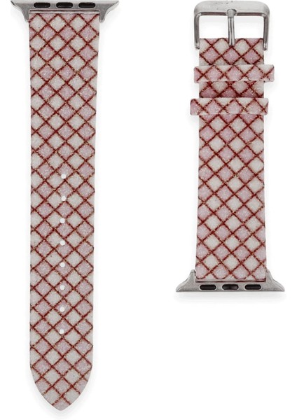 Apple Watch 42MM Karo Motif Kordon - PEMBE-(5796)