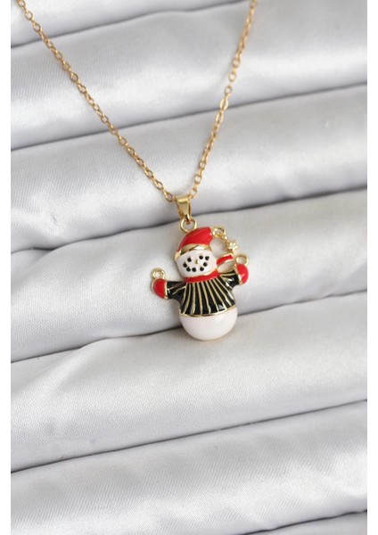 316L Çelik Zincir Gold Renk Kardan Adam Figürlü Yılbaşı Temalı Kadın Kolye