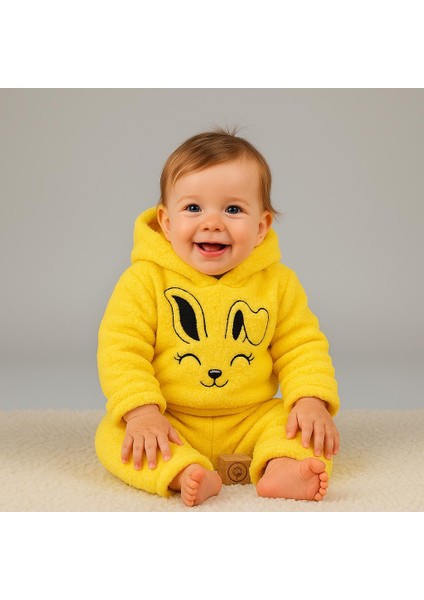 Tavşan Nakışlı Welsoft 2'li Bebek Takımı (Kulaklı Kapüşonlu)
