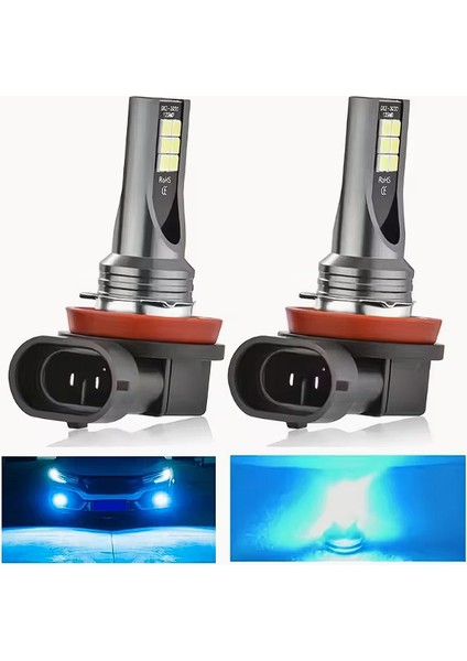 Buz Mavi H8 H9 H11 LED Sis Ampulü 12SMD 12V Araba Farı – 2 Adet