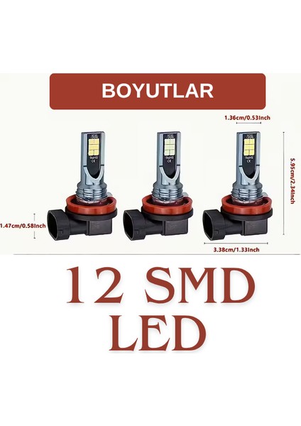 Buz Mavi H8 H9 H11 LED Sis Ampulü 12SMD 12V Araba Farı – 2 Adet modelleri