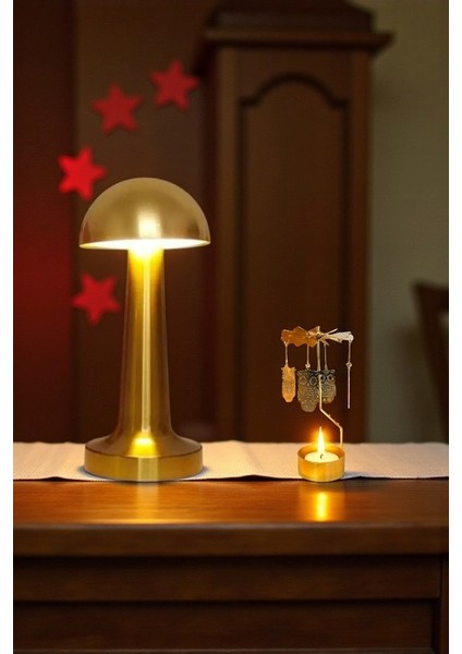 Dönen Baykuş Mumluk ve Dokunmatik Mantar LED Lamba 2’li Dekor Seti modelleri