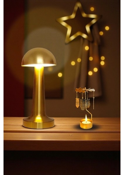 Dönen Baykuş Mumluk ve Dokunmatik Mantar LED Lamba 2’li Dekor Seti fırsatları