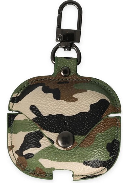 Buğz Airpods Pro 2 (2.nesil) Çanta Kamuflaj Deri Kılıf - Yeşil