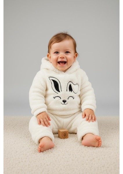 Tavşan Nakışlı Welsoft 2'li Bebek Takımı (Kulaklı Kapüşonlu)