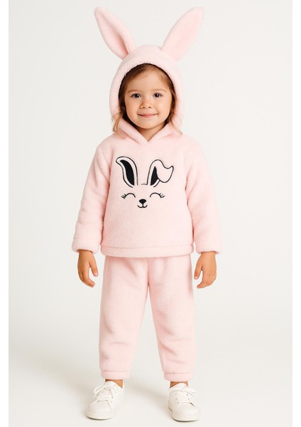 Tavşan Nakışlı Welsoft 2'li Bebek Takımı (Kulaklı Kapüşonlu)