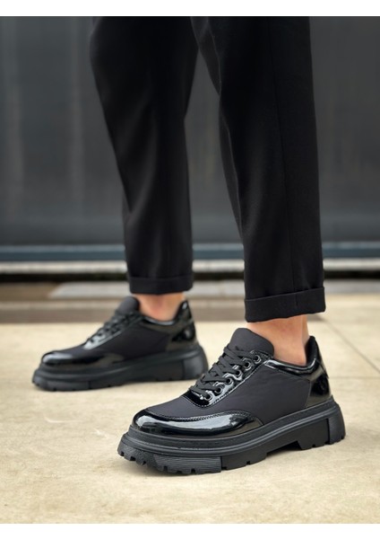 BA0243 Bağcıklı Rugan Paraşüt Detaylı Yüksek Siyah Taban Erkek Ayakkabı fiyatları