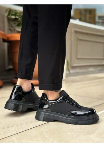 BA0243 Bağcıklı Rugan Paraşüt Detaylı Yüksek Siyah Taban Erkek Ayakkabı modelleri
