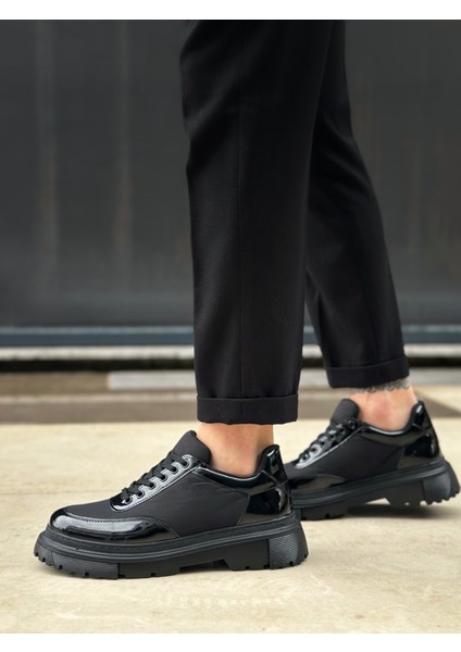 BA0243 Bağcıklı Rugan Paraşüt Detaylı Yüksek Siyah Taban Erkek Ayakkabı fırsatları