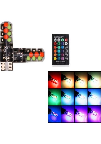 ( 2 x Adet ) 1 Takım LED T10 Dipsiz Ampul 12V Kumandalı Rgb ( 5W T10 Dipsiz Model Iı Kumandalı )