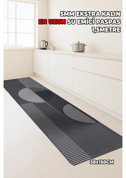 Uzun Boy Su Emici Paspas - 38X150CM - Banyo Mutfak Paspası - Ekstra Kalın - 5mm Kalınlık