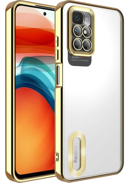 Xiaomi Redmi 10 Kılıf Kamera Korumalı Logo Gösteren Senk Omega Kapak-Gold