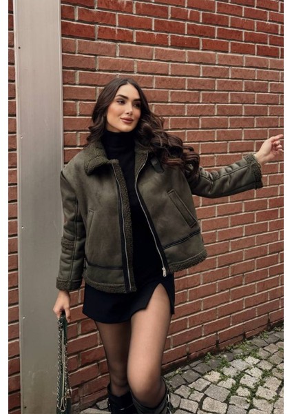 Kadın Süet Mont Içi Kürklü Fermuarlı Cepli Yaka ve Kol Detaylı Premium Regular Ceket modelleri