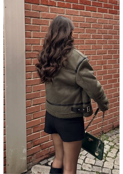 Kadın Süet Mont Içi Kürklü Fermuarlı Cepli Yaka ve Kol Detaylı Premium Regular Ceket fırsatları