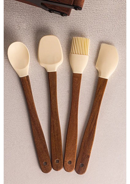 MIEN-1203 Akasya Saplı 4'lü Mini Silikon Spatula Seti (21 Cm) - Bpa Free