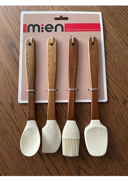 MIEN-1203 Akasya Saplı 4'lü Mini Silikon Spatula Seti (21 Cm) - Bpa Free fiyatları