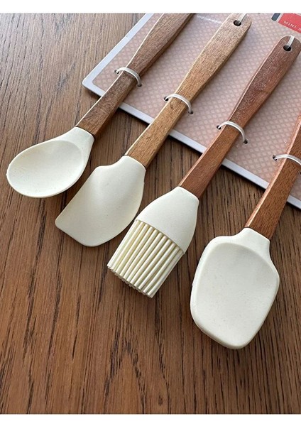 MIEN-1203 Akasya Saplı 4'lü Mini Silikon Spatula Seti (21 Cm) - Bpa Free modelleri