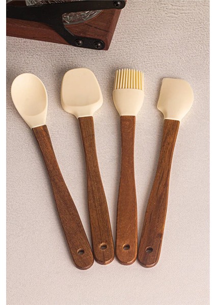 MIEN-1203 Akasya Saplı 4'lü Mini Silikon Spatula Seti (21 Cm) - Bpa Free