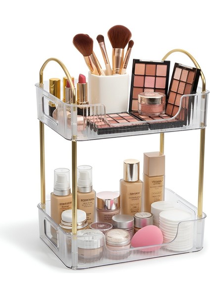 Iki Katlı Altın Detaylı Makyaj Organizeri | Kozmetik & Takı Düzenleyici fiyatları