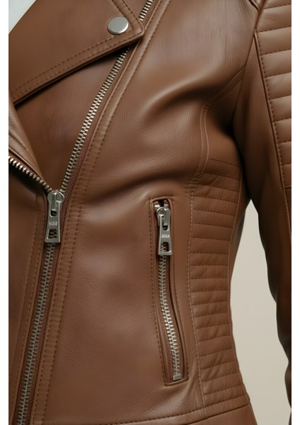 Kadın Suni Deri Ceket-Taba