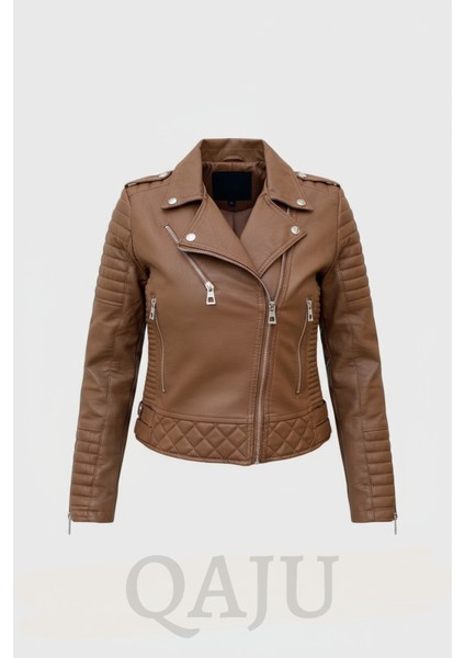 Kadın Suni Deri Ceket-Taba