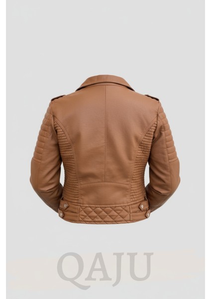 Kadın Suni Deri Ceket-Taba