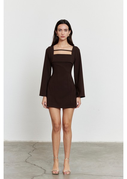 Önü Biye Detay Mini Elbise Acı Kahve fiyatları