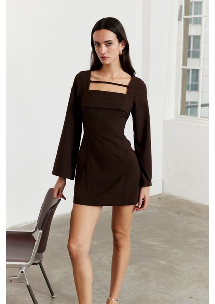 Önü Biye Detay Mini Elbise Acı Kahve indirimleri