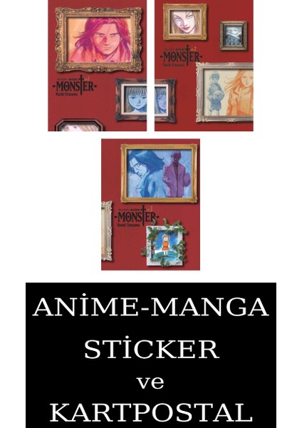 Monster 1-2-3 Manga Seti (3 Kitap) / Anime-Manga Sticker ve Kartpostal Hediye