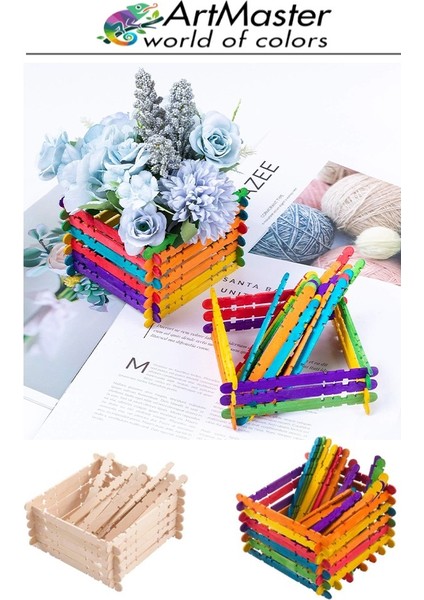 Renkli Dil Çubuğu Geçmeli Dar 50 Li 1 Paket Ahşap Çubuk Çentikli Eklemeli Renkli Tırtıklı Dondurma Çubuğu modelleri