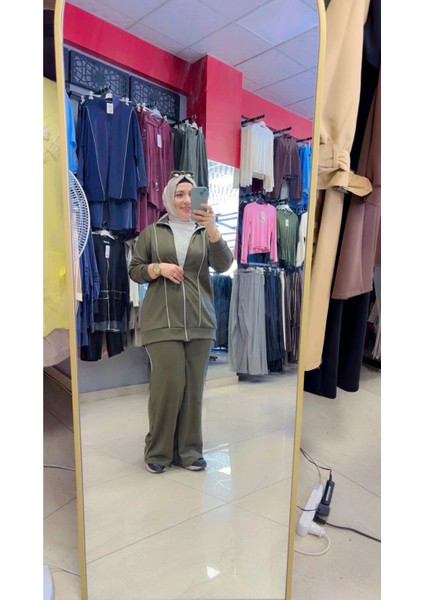 Yanları Çizgili Haki Renk Ikili Takım