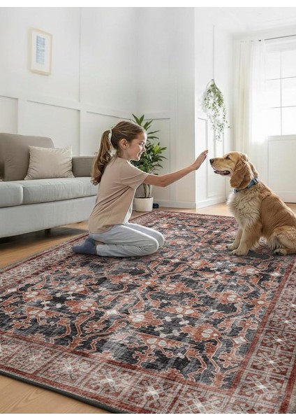 Vintage Esintili Kiremit Kahve Antrasit Makinede Yıkanabilir Kaymaz Salon Halısı indirimleri