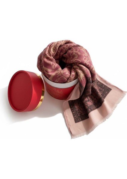 Renkli Desenli Şal Pembe Renk - Hediye Kutusuyla Birlikte