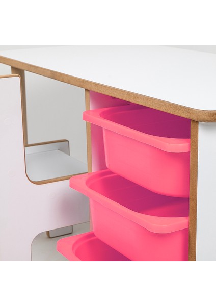 3 Çekmeceli Çocuk Etkinlik Masası - Beyaz Mdf - Pembe Çekmeceli - 18MM 1.sınıf Mdf fiyatları