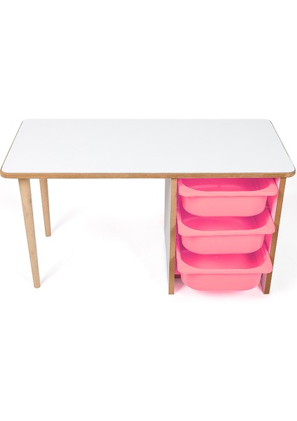 3 Çekmeceli Çocuk Etkinlik Masası - Beyaz Mdf - Pembe Çekmeceli - 18MM 1.sınıf Mdf fırsatları